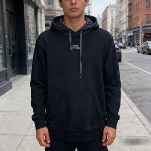 Jack & Jones Core Hoodie Size L Black Pullover Sweatshirt Check Hood